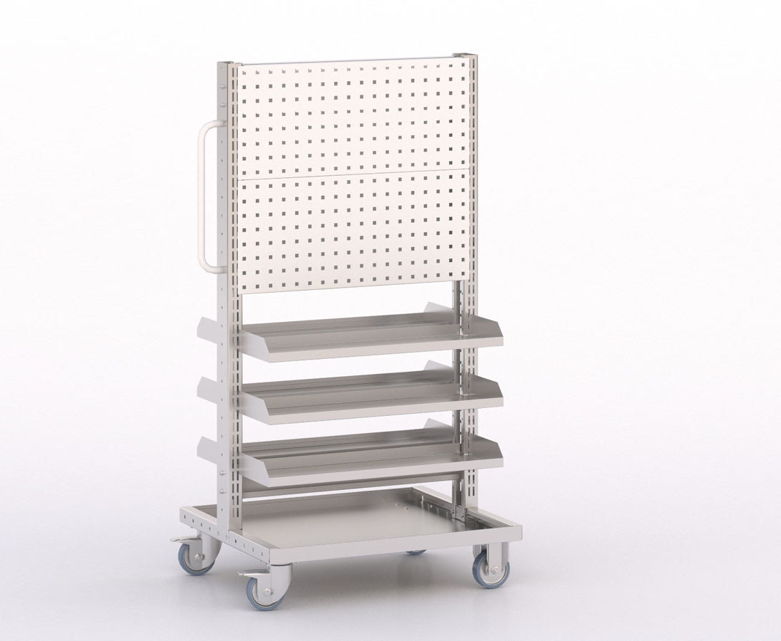 [045928] Carro modular con 6 bandejas y paneles perforados - Dim.: 730x613x1365h mm - Cincado y Gris ral 7035