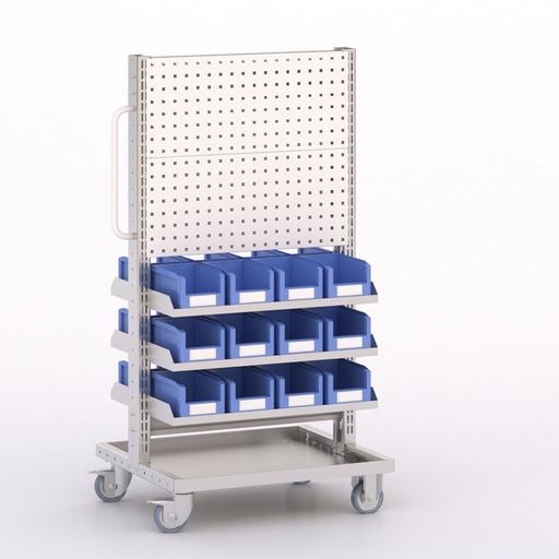 [045929] Carro modular con 6 bandejas, 24 cajas y paneles perforados - Dim.: 730x613x1365h mm - Cincado y Gris ral 7035