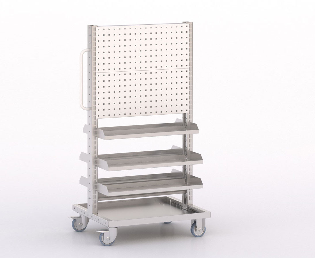 [045930] Carro modular con 6 bandejas y paneles perforados - Dim.: 730x613x1365h mm - Cincado y Gris ral 7035