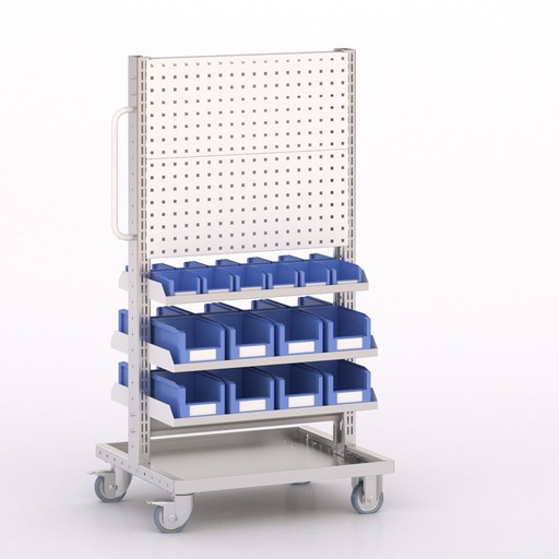 [045931] Carro modular con 6 bandejas, 28 cajas y paneles perforados - Dim.: 730x613x1365h mm - Cincado y Gris ral 7035