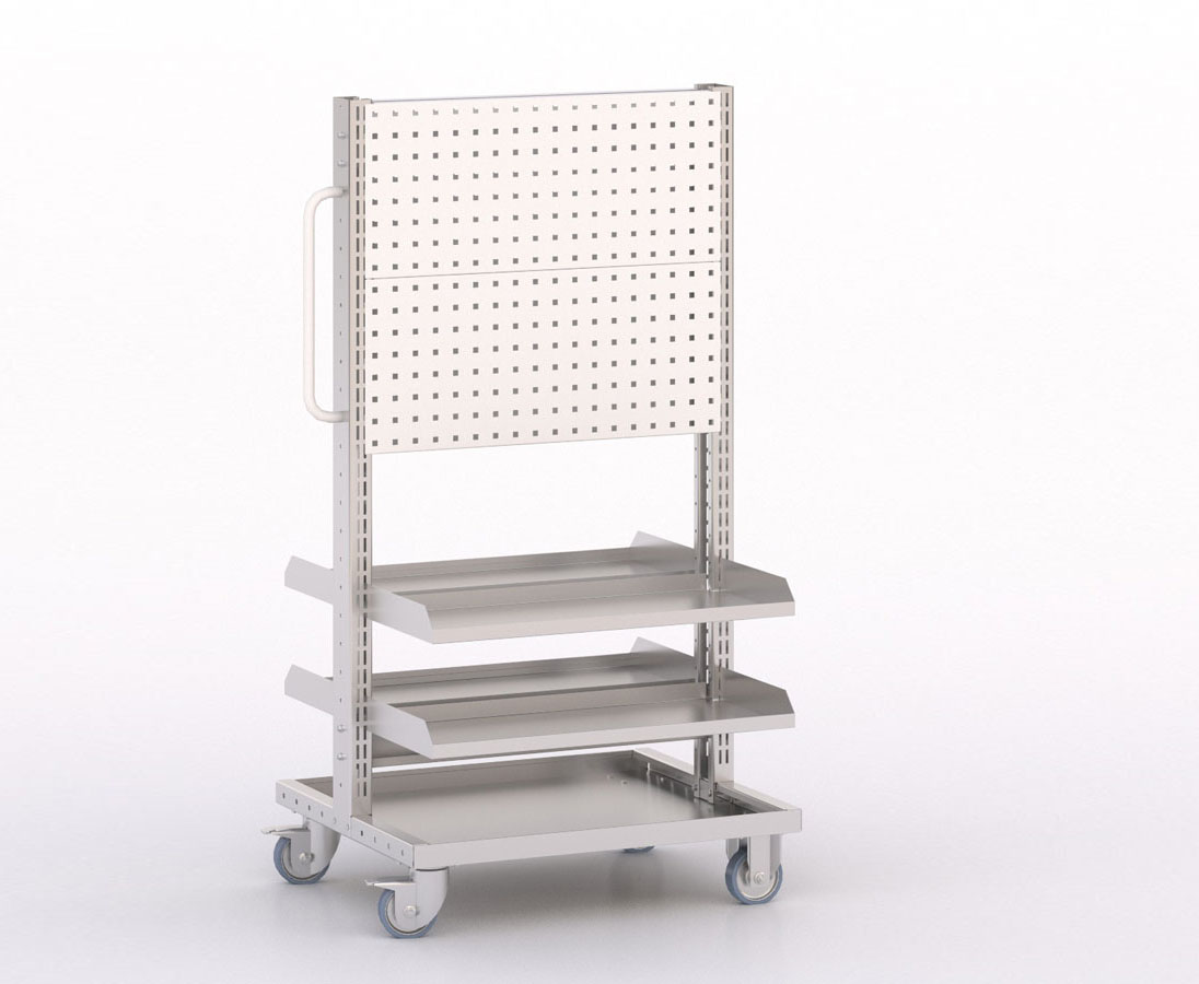 [045932] Carro modular con 4 bandejas y paneles perforados - Dim.: 730x613x1365h mm - Cincado y Gris ral 7035