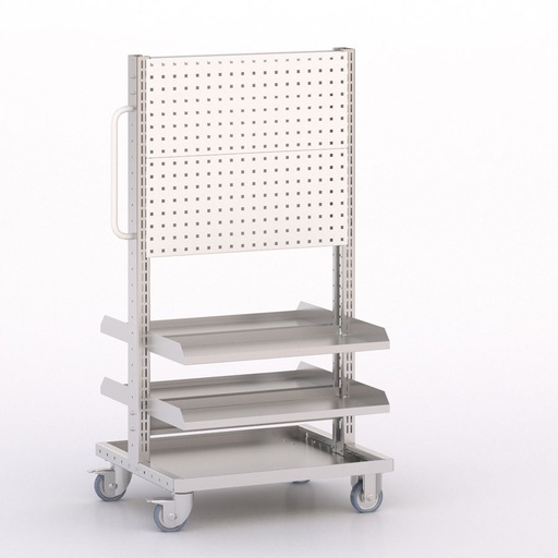 [045932] Carro modular con 4 bandejas y paneles perforados - Dim.: 730x613x1365h mm - Cincado y Gris ral 7035