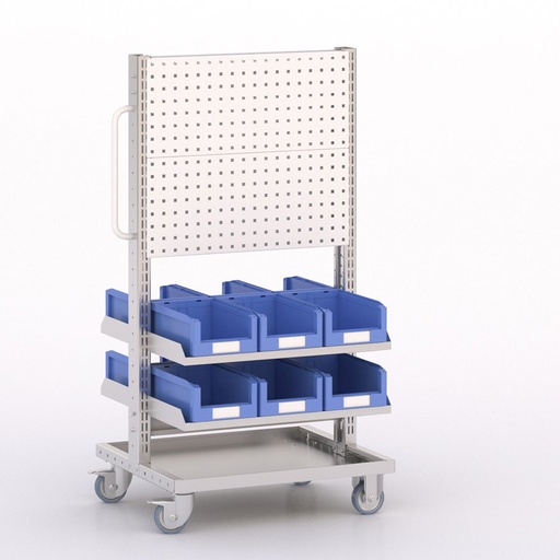 [045933] Carro modular con 4 bandejas, 12 cajas y paneles perforados - Dim.: 730x613x1365h mm - Cincado y Gris ral 7035