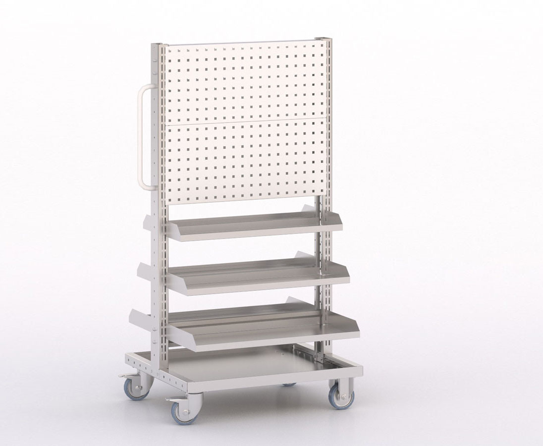 [045934] Carro modular con 6 bandejas y paneles perforados - Dim.: 730x613x1365h mm - Cincado y Gris ral 7035