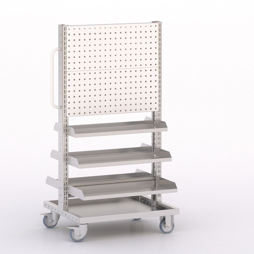 [045934] Carro modular con 6 bandejas y paneles perforados - Dim.: 730x613x1365h mm - Cincado y Gris ral 7035