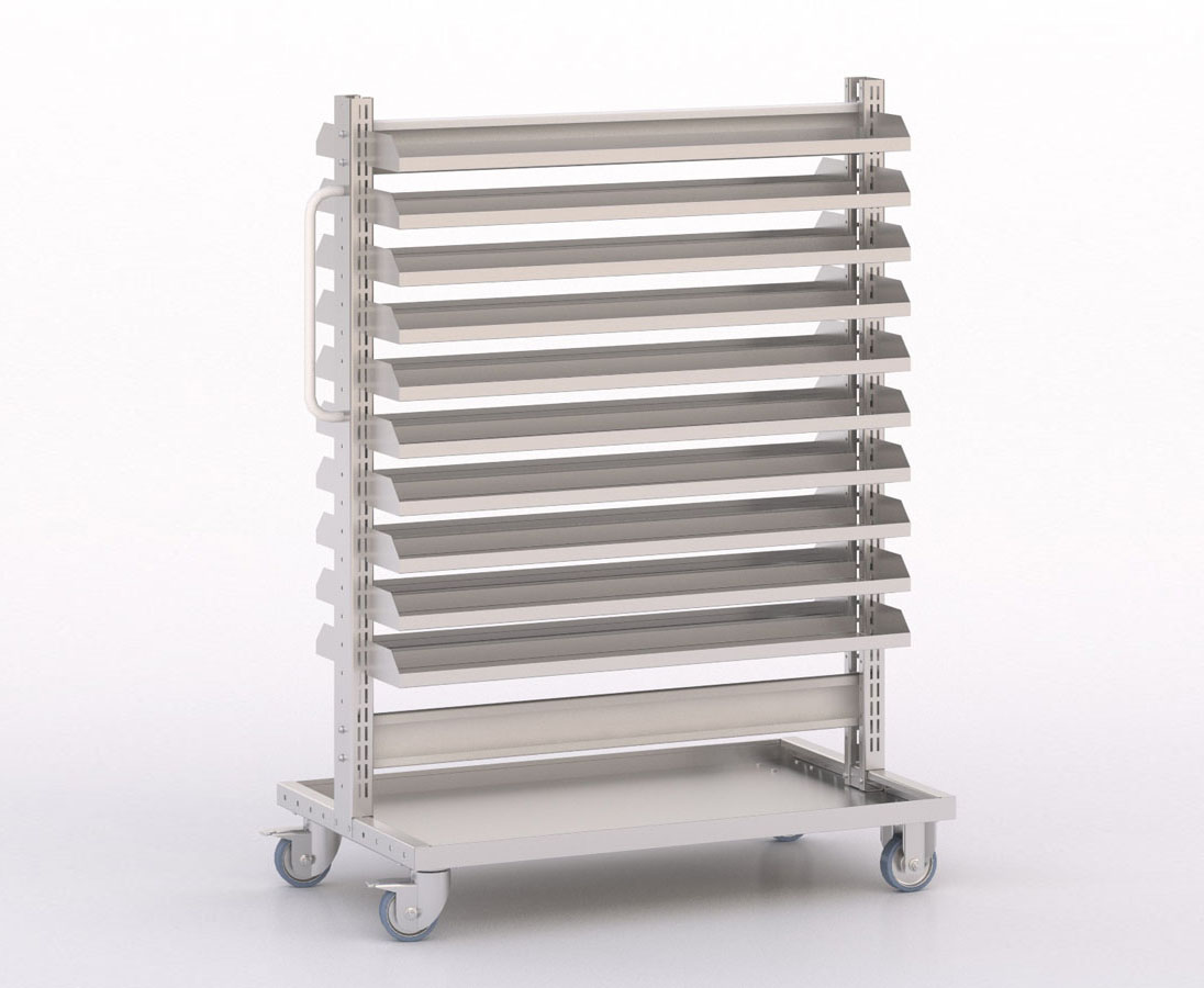 [045981] Carro modular con 20 bandejas (sin cajas) - Dim.: 1035x613x1365h mm - Cincado y Gris ral 7035