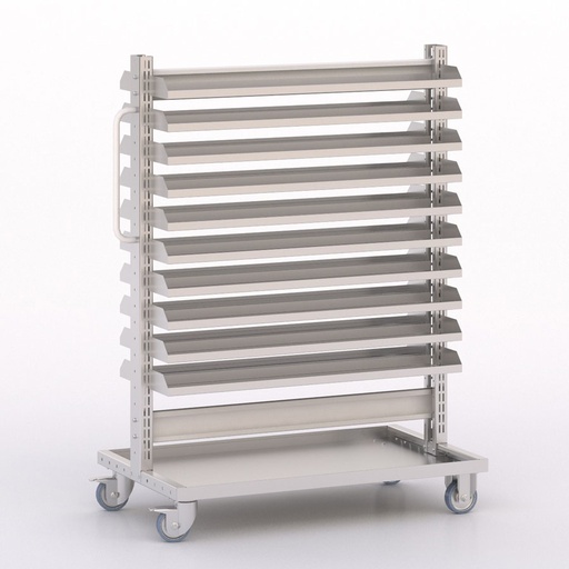 [045981] Carro modular con 20 bandejas (sin cajas) - Dim.: 1035x613x1365h mm - Cincado y Gris ral 7035