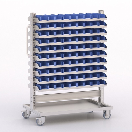 [045982] Carro modular con 20 bandejas y 180 cajas Openbox azules - Dim.: 1035x613x1365h mm - Cincado y Gris ral 7035