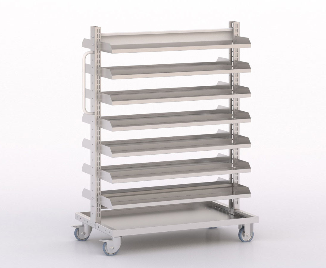 [045984] Carro modular con 14 bandejas (sin cajas) - Dim.: 1035x613x1365h mm - Cincado y Gris ral 7035