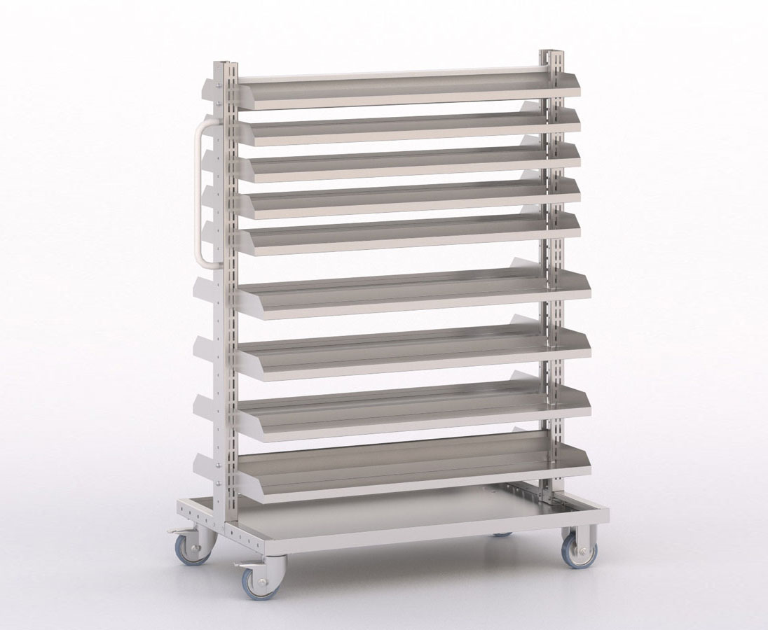 [045985] Carro modular con 18 bandejas (sin cajas) - Dim.: 1035x613x1365h mm - Cincado y Gris ral 7035