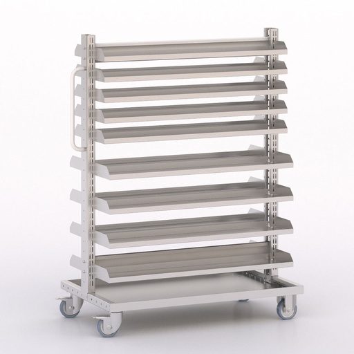 [045985] Carro modular con 18 bandejas (sin cajas) - Dim.: 1035x613x1365h mm - Cincado y Gris ral 7035