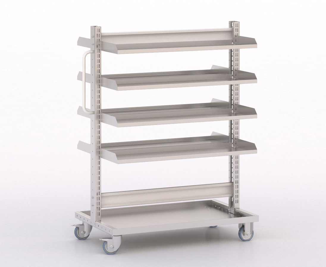 [045987] Carro modular con 8 bandejas (sin cajas) - Dim.: 1035x613x1365h mm - Cincado y Gris ral 7035