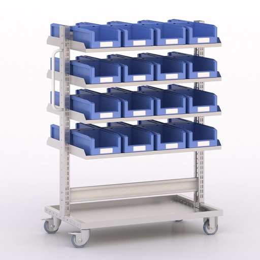 [045988] Carro modular con 8 bandejas y 32 cajas Openbox azules - Dim.: 1035x613x1365h mm - Cincado y Gris ral 7035