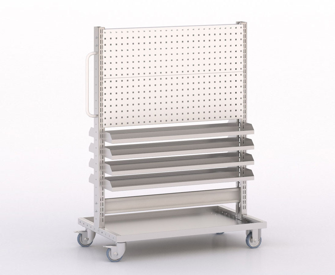 [046018] Carro modular con 8 bandejas y paneles perforados - Dim.: 1035x613x1365h mm - Cincado y Gris ral 7035