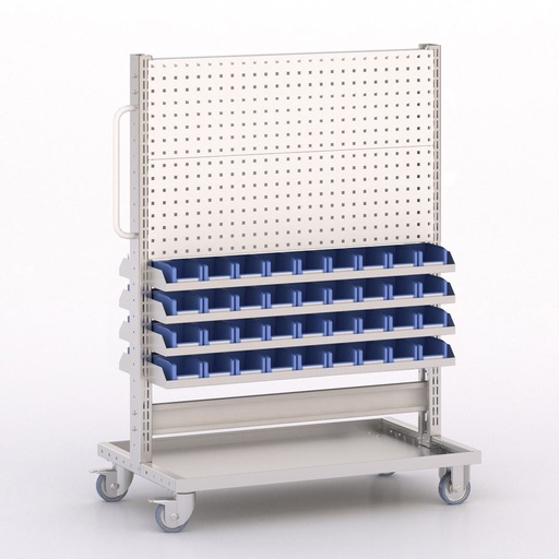 [046019] Carro modular con 8 bandejas, 72 cajas y paneles perforados - Dim.: 1035x613x1365h mm - Cincado y Gris ral 7035