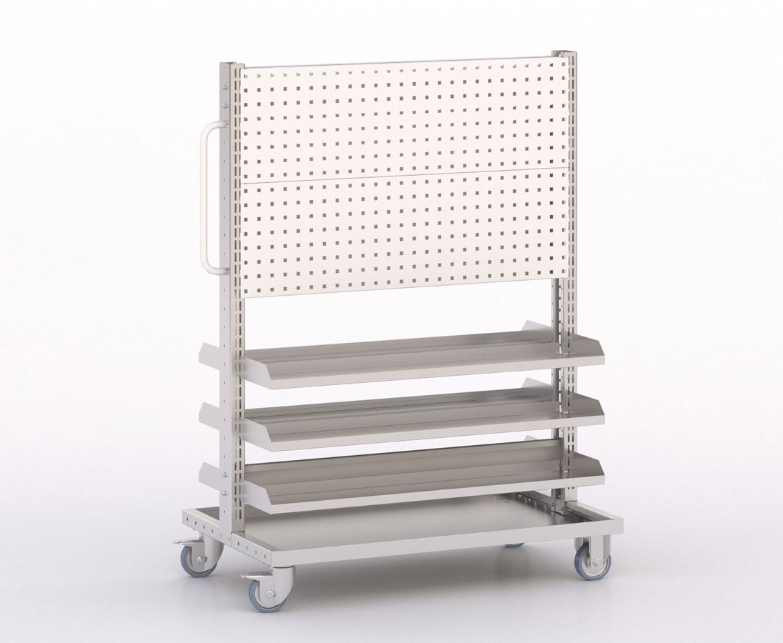 [046020] Carro modular con 6 bandejas y paneles perforados - Dim.: 1035x613x1365h mm - Cincado y Gris ral 7035