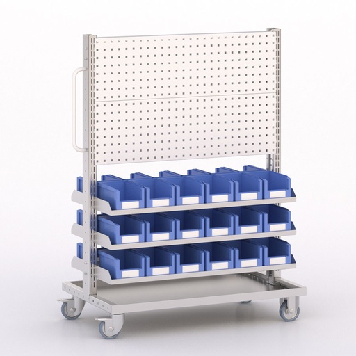 [046021] Carro modular con 6 bandejas, 36 cajas y paneles perforados - Dim.: 1035x613x1365h mm - Cincado y Gris ral 7035