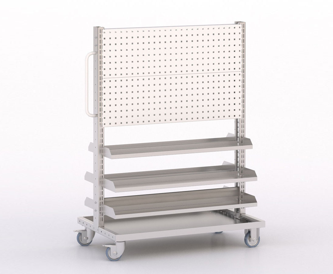 [046022] Carro modular con 6 bandejas y paneles perforados - Dim.: 1035x613x1365h mm - Cincado y Gris ral 7035