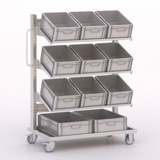 [046028] Carro modular con 3 bandejas y 11 cajas Eurobox grises - Dim.: 1023x613x1365h mm - Cincado y Gris ral 7035