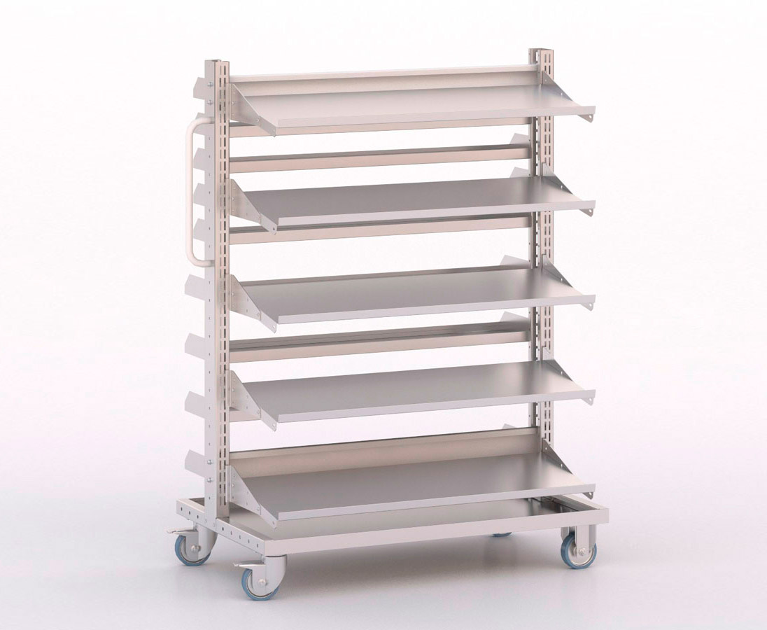 [046030] Carro modular con 14 bandejas (sin cajas) - Dim.: 1023x613x1365h mm - Cincado y Gris ral 7035