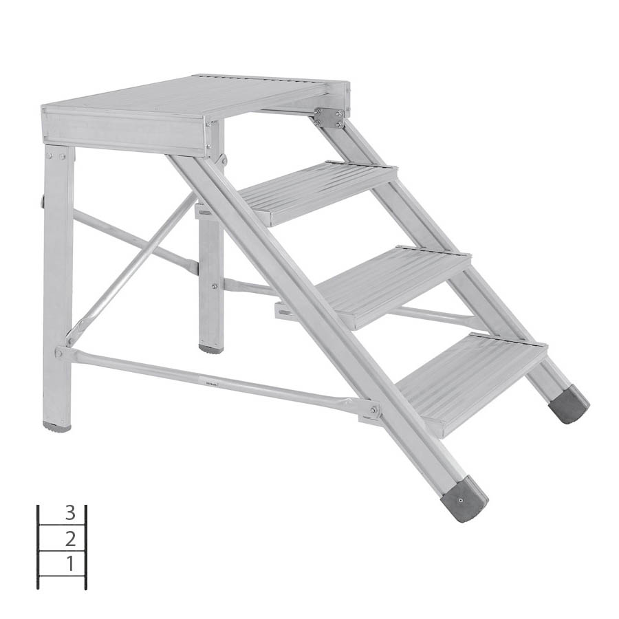 [046033] Escalera con 3 escalones y descansillo, anchura de escalones 600 mm - Dim.: 950x716x600h mm - Aluminio