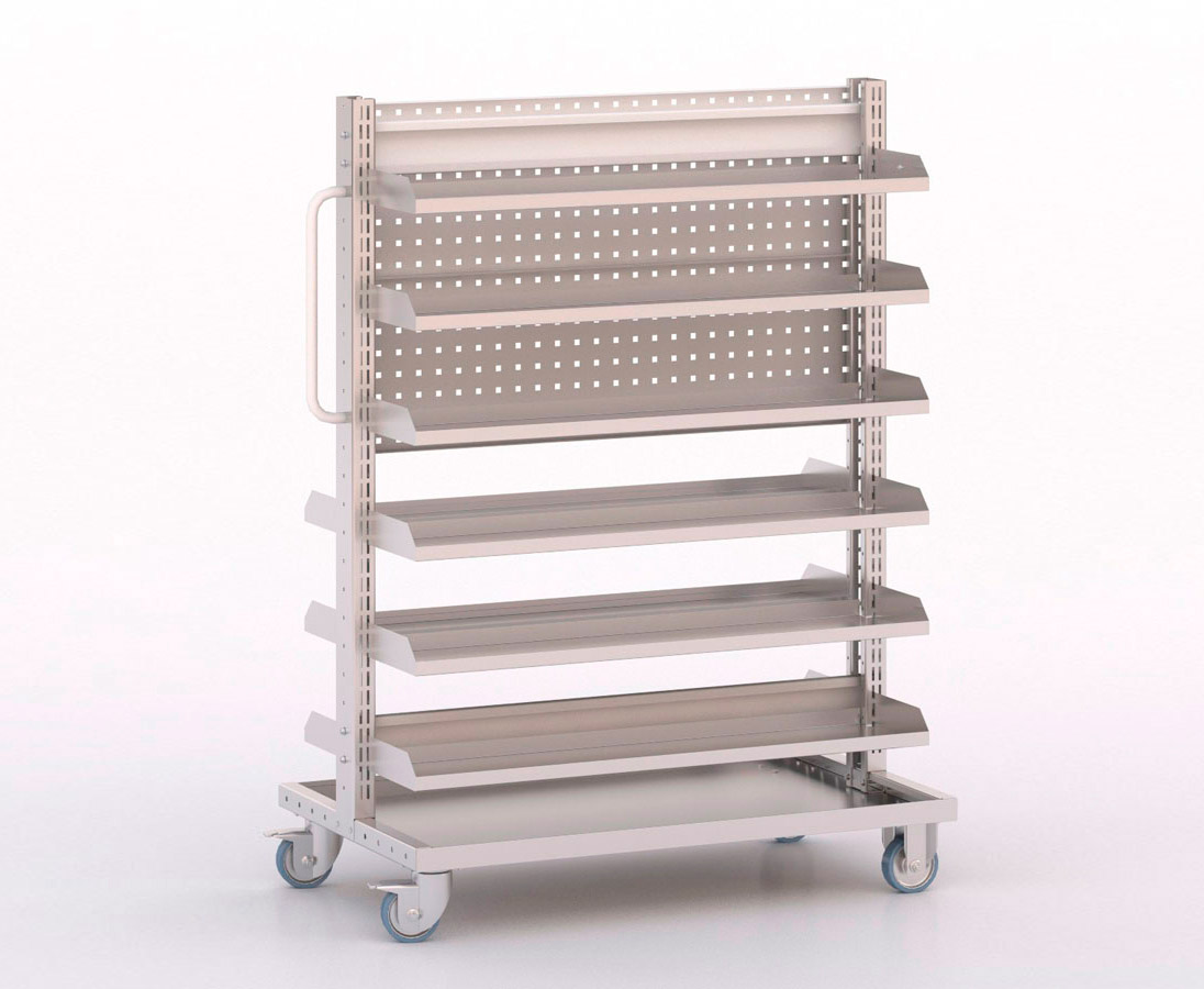 [046050] Carro modular con 9 bandejas y paneles perforados (sin cajas) - Dim.: 1023x613x1365h mm - Cincado y Gris ral 7035