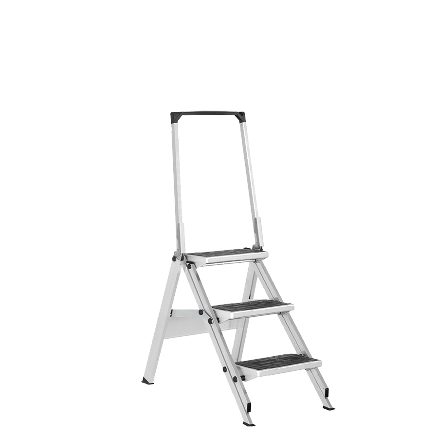[046054] Pedestal plegable con 3 peldaños antideslizantes y barandilla - Dim.: 900x560x700h mm - Aluminio
