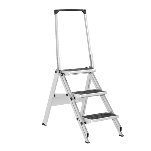 [046054] Pedestal plegable con 3 peldaños antideslizantes y barandilla - Dim.: 900x560x700h mm - Aluminio