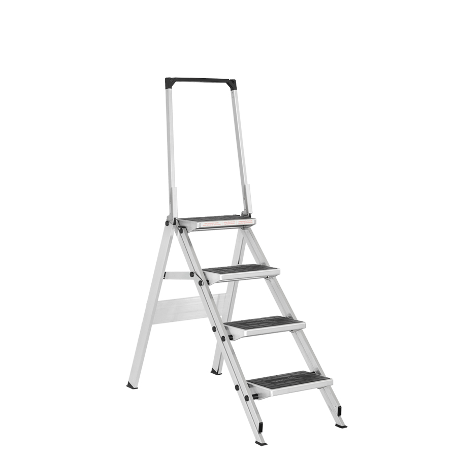 [046055] Pedestal plegable con 4 peldaños antideslizantes y barandilla - Dim.: 1150x580x900h mm - Aluminio