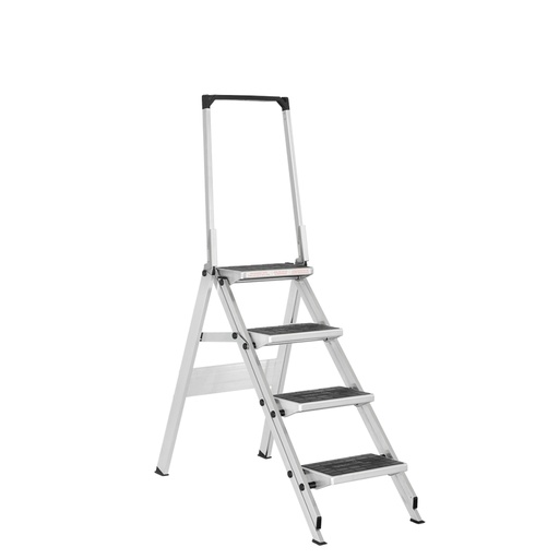 [046055] Pedestal plegable con 4 peldaños antideslizantes y barandilla - Dim.: 1150x580x900h mm - Aluminio