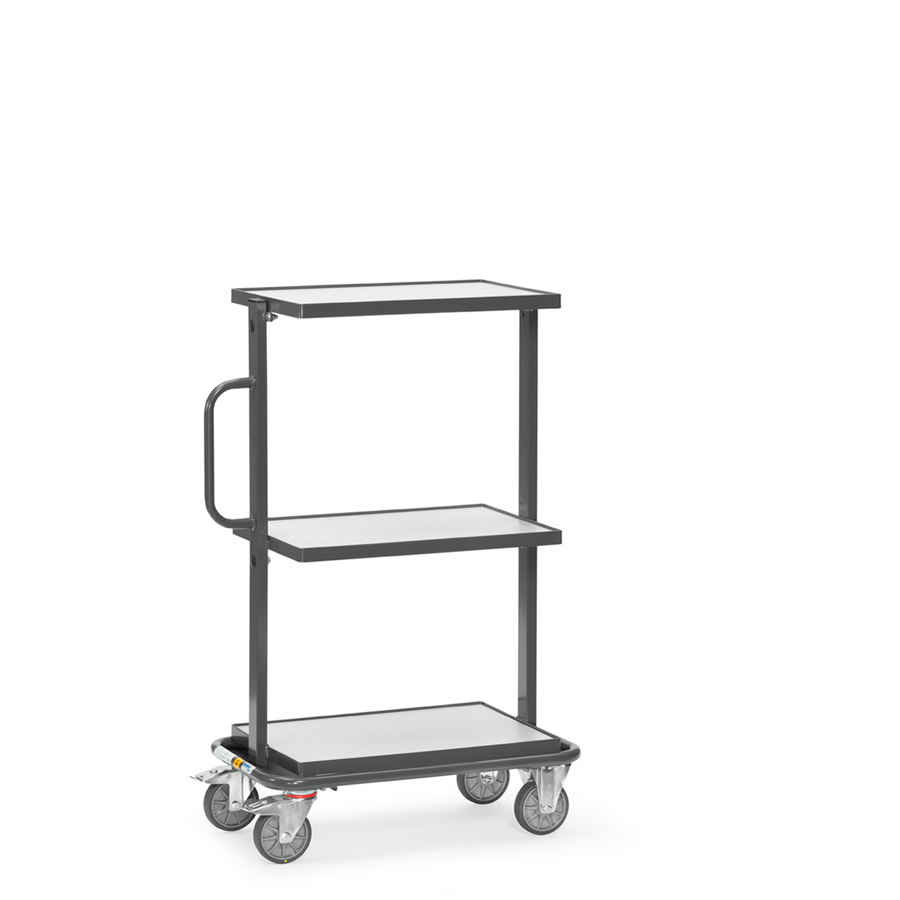 [046089] Carro de plataforma, estante fijo y tirador vertical con protección antiestática ESD - Dim. plataforma 605 x 405 mm - Gris ral 7015