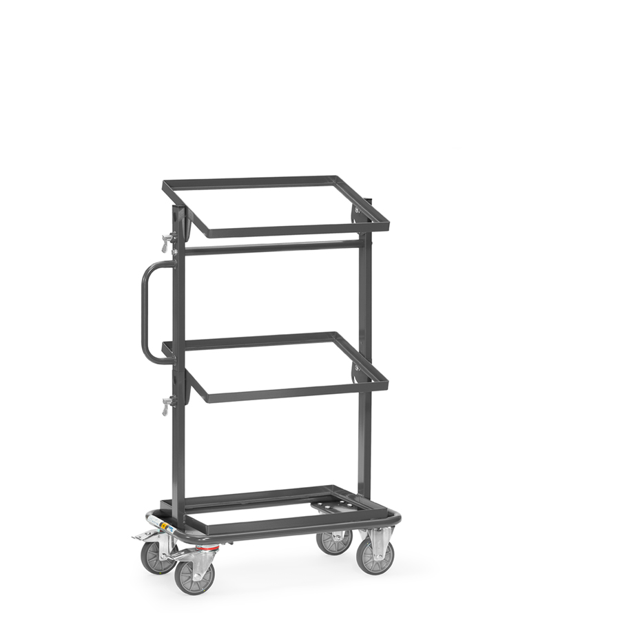 [046090] Carro de plataforma, estante móvil y tirador vertical con protección antiestática ESD - Dim. plataforma 605 x 405 mm - Gris ral 7015