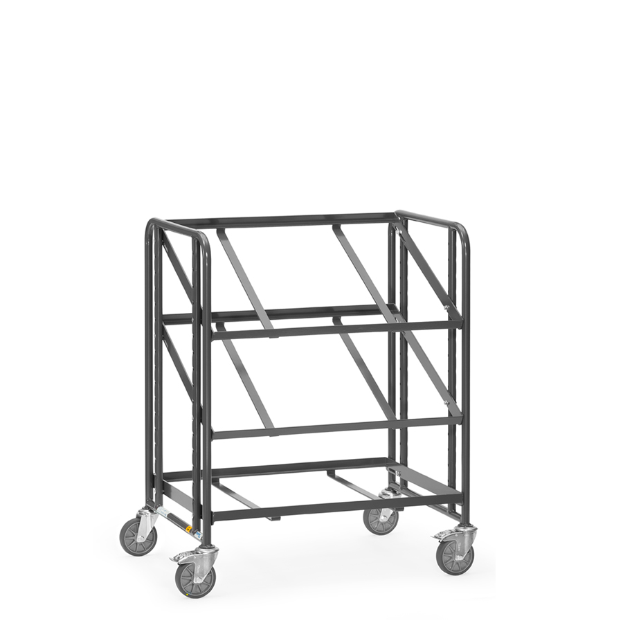 [046094] Carro con protección antiestática ESD para caja euro, 2 estantes - Dim. plataforma 820 x 610 mm - Gris ral 7015
