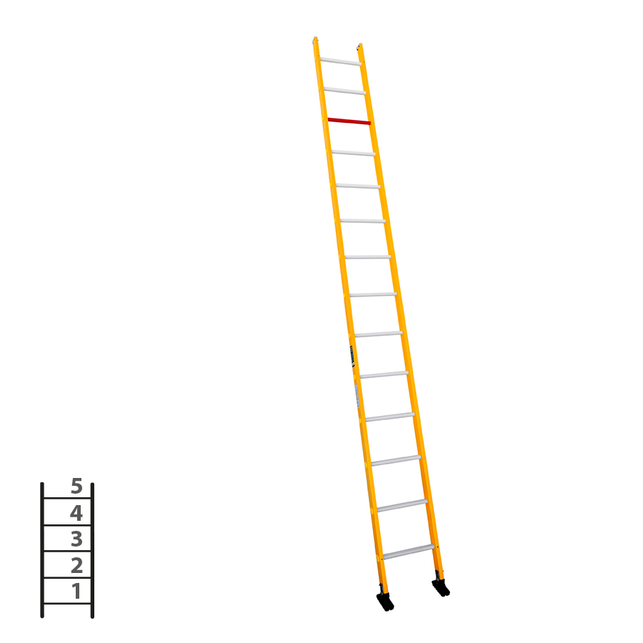 [046271] Escalera de fibra de vidrio apoyable de un tramo con 5 peldaños - Dim.: 400 x 1545h mm - amarillo