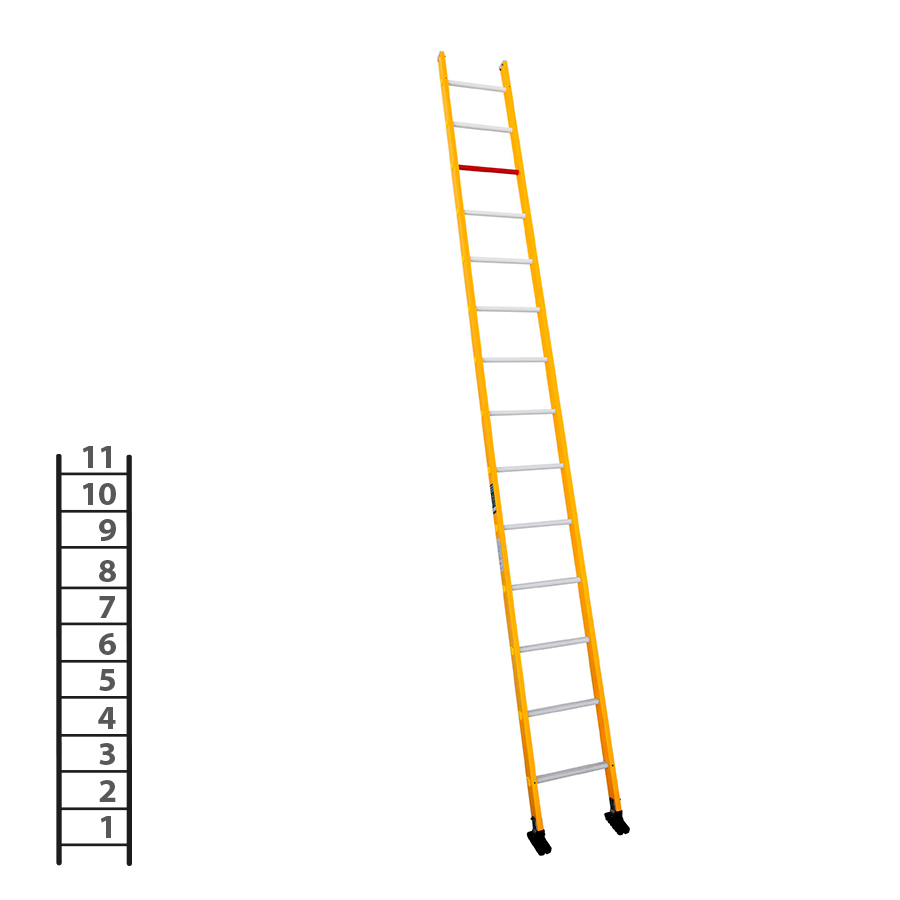 [046277] Escalera de fibra de vidrio apoyable de un tramo con 11 peldaños - Dim.: 400 x 3270h mm - amarillo