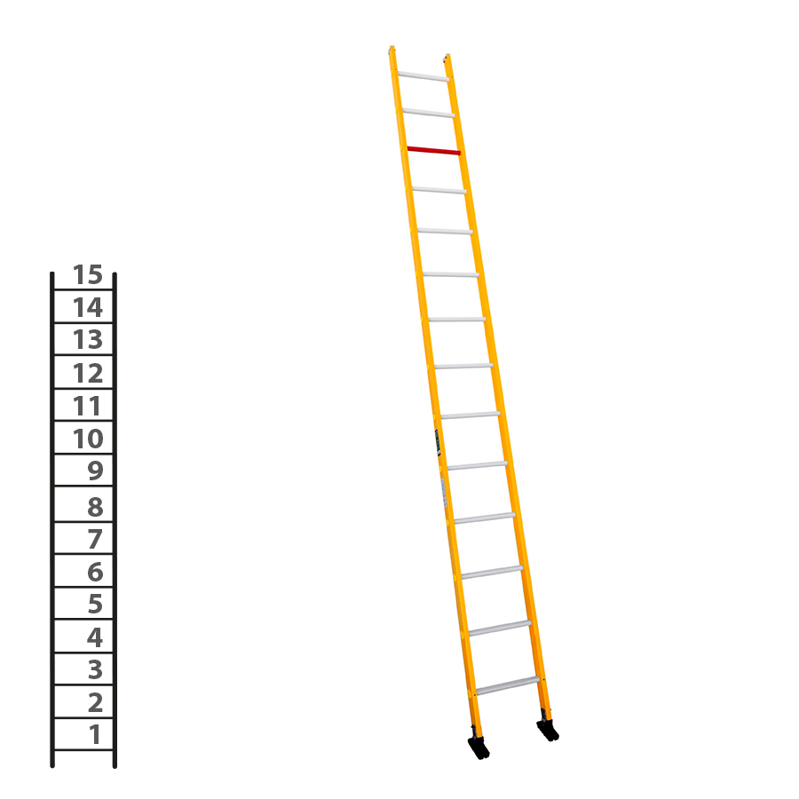 [046281] Escalera de fibra de vidrio apoyable de un tramo con 15 peldaños - Dim.: 450 x 4390h mm - amarillo