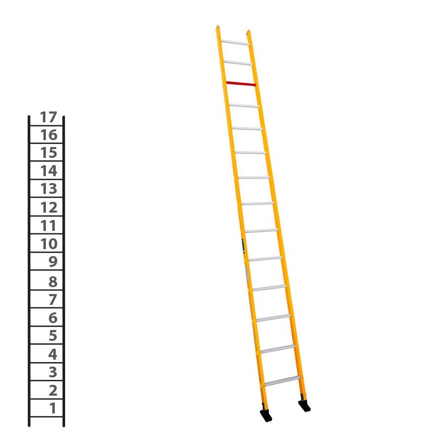 [046283] Escalera de fibra de vidrio apoyable de un tramo con 17 peldaños - Dim.: 450 x 4950h mm - amarillo
