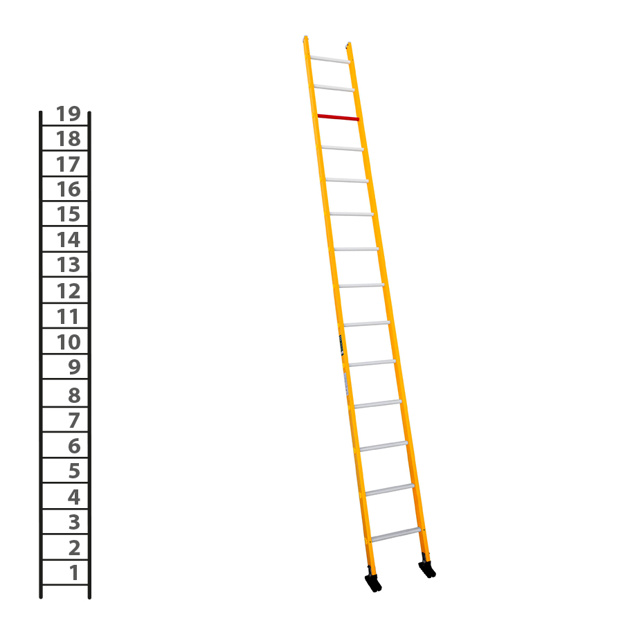 [046285] Escalera de fibra de vidrio apoyable de un tramo con 19 peldaños - Dim.: 450 x 5510h mm - amarillo
