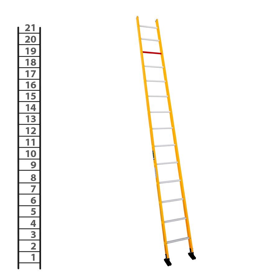 [046287] Escalera de fibra de vidrio apoyable de un tramo con 21 peldaños - Dim.: 450 x 6070h mm - amarillo