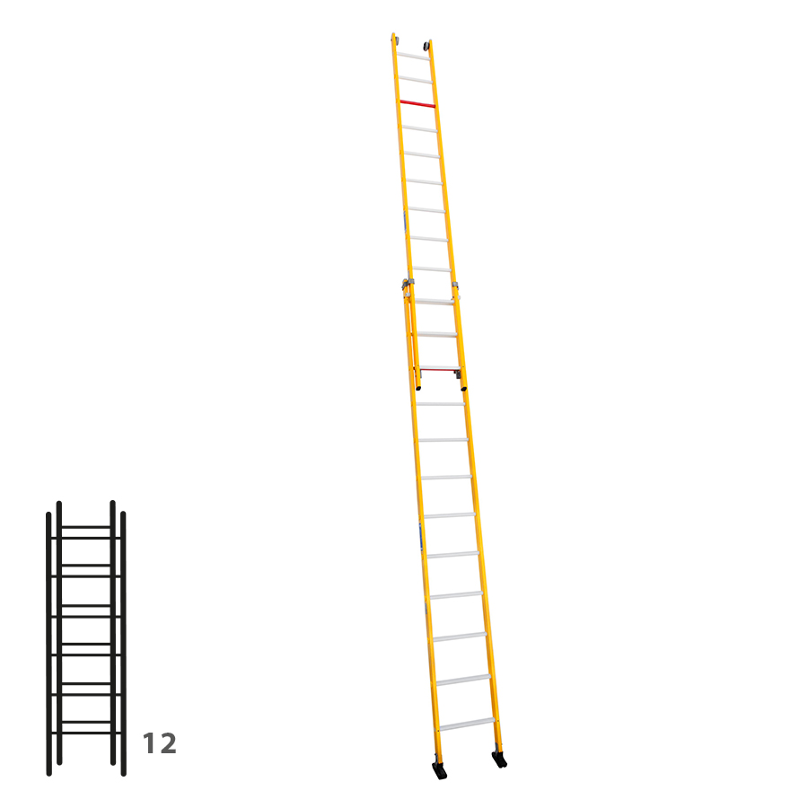 [046288] Escalera de fibra de vidrio apoyable de dos tramos con 2 x 6 peldaños - Dim.: 438 x 3000h mm - amarillo
