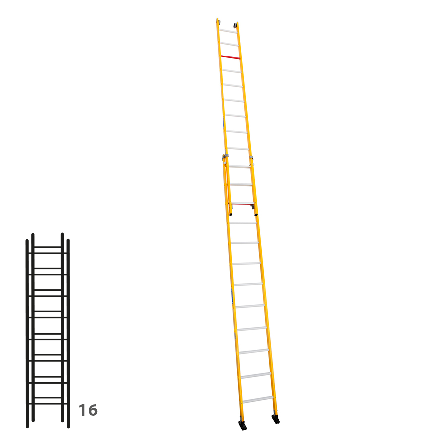 [046290] Escalera de fibra de vidrio apoyable de dos tramos con 2 x 8 peldaños - Dim.: 438 x 4120h mm - amarillo