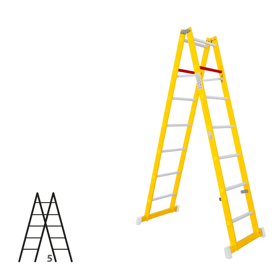 [046312] Escalera de fibra de vidrio con acceso por dos lados con 2 x 5 peldaños - Dim.: 400 x 1490h mm - amarillo