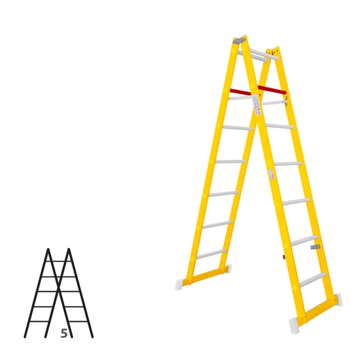 [046312] Escalera de fibra de vidrio con acceso por dos lados con 2 x 5 peldaños - Dim.: 400 x 1490h mm - amarillo