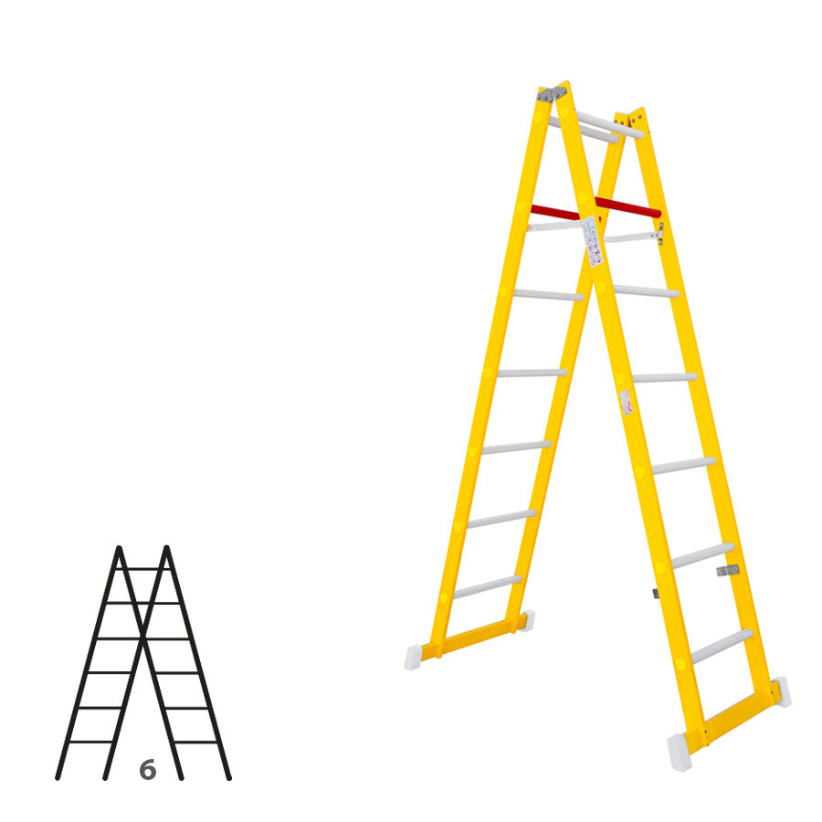 [046313] Escalera de fibra de vidrio con acceso por dos lados con 2 x 6 peldaños - Dim.: 400 x 1770h mm - amarillo