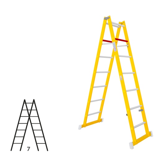 [046314] Escalera de fibra de vidrio con acceso por dos lados con 2 x 7 peldaños - Dim.: 400 x 2050h mm - amarillo