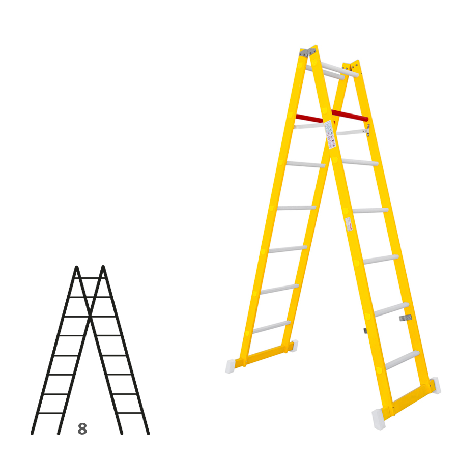 [046315] Escalera de fibra de vidrio con acceso por dos lados con 2 x 8 peldaños - Dim.: 400 x 2330h mm - amarillo