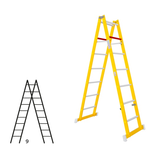 [046316] Escalera de fibra de vidrio con acceso por dos lados con 2 x 9 peldaños - Dim.: 400 x 2660h mm - amarillo