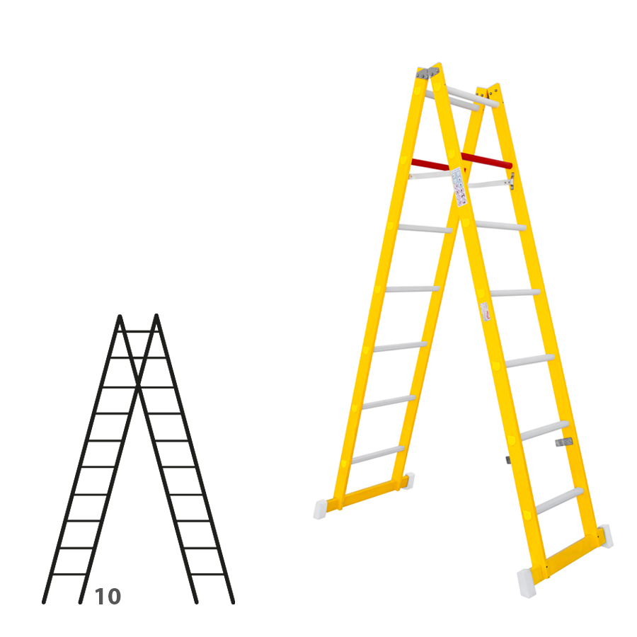 [046317] Escalera de fibra de vidrio con acceso por dos lados con 2 x 10 peldaños - Dim.: 400 x 2940h mm - amarillo