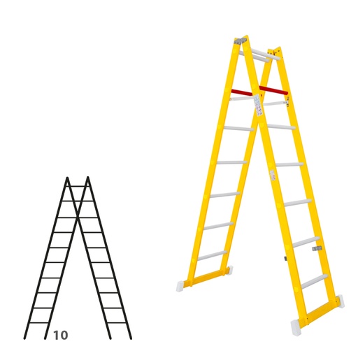 [046317] Escalera de fibra de vidrio con acceso por dos lados con 2 x 10 peldaños - Dim.: 400 x 2940h mm - amarillo