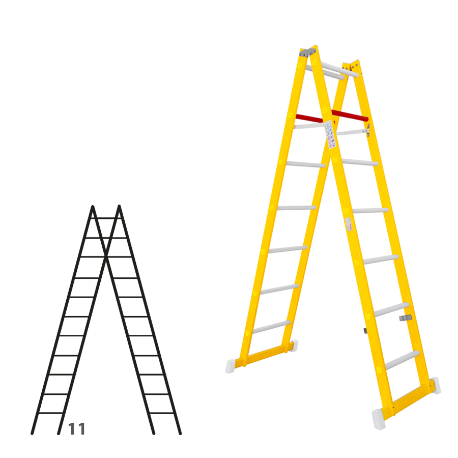 [046318] Escalera de fibra de vidrio con acceso por dos lados con 2 x 11 peldaños - Dim.: 400 x 3220h mm - amarillo